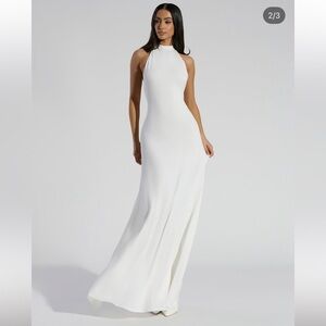 🤍 Naked Wardrobe White Highneck Halter Backless Maxi Dress Small S Nordstrom